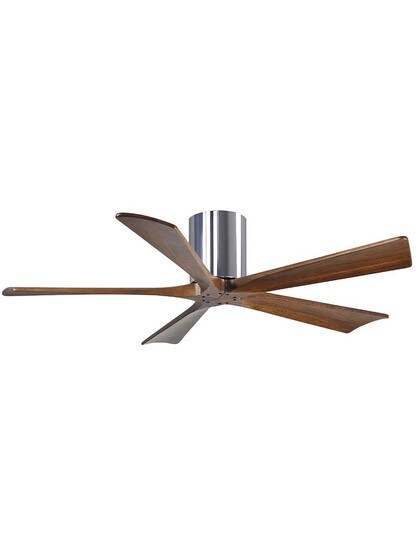 Irene 52 inch 5-Blade Flush-Mount Ceiling Fan with Solid Wood Blades in Polished Chrome.